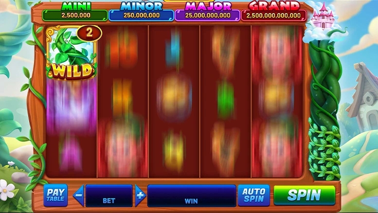 An Image showcasing sticky wilds locking on the reels with beanstalk animations