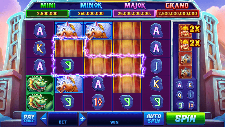 An Image showcasing sticky wilds locking on the reels with beanstalk animations